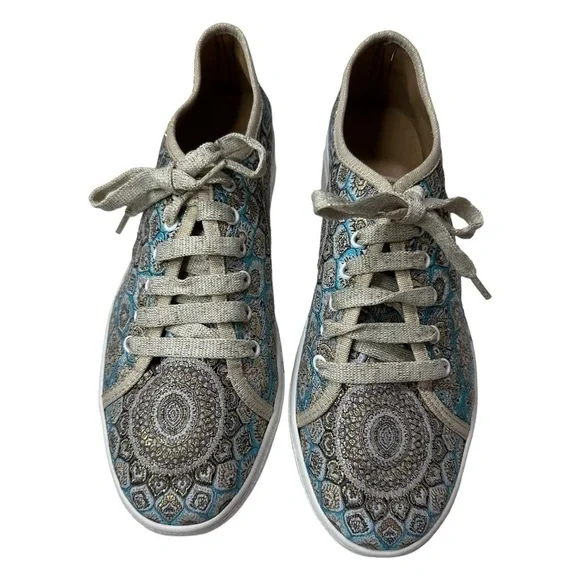 Vleyn Blue Paisley Sneakers Size 8 & Matching Mini Bag Set - Picture 6 of 13
